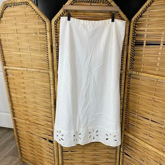 Vintage Tweeds White Linen Blend Eyelet Embroidered Midi Skirt Size 14 boho - Picture 4 of 6